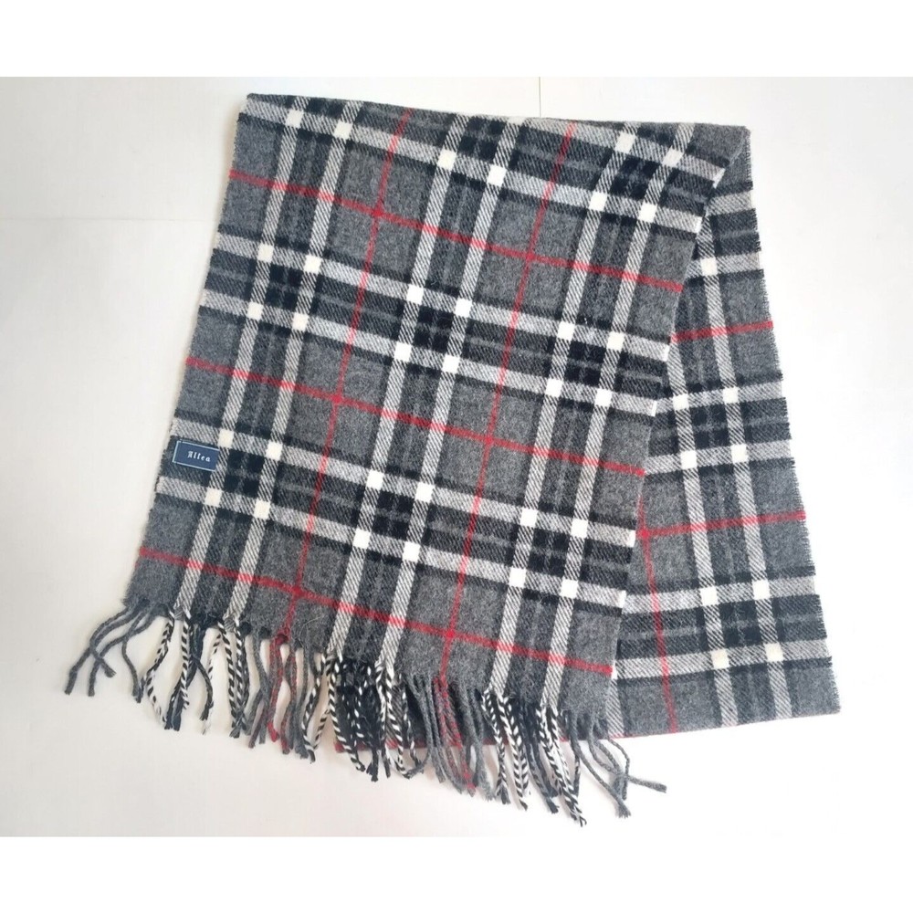 Altea Made In Italy 100% Wool Black/Gray/Red/Cream 12" Wide Fringed Scarf
